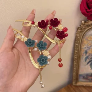 064219aff755644a785ae81a6a3f9a02.webp Super Fairy Exquisite Plum Blossom Tassel One-Word Clip Rose Flower Twist Hair Female Back Head Plate H