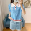 Blue-Thin-Knitted-Short-Sleeve-Top3.webp Blue Thin Knitted Short Sleeve Top