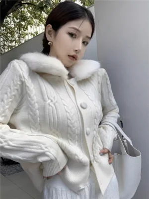 Furry-Collar-Knitted-Cream-Cardigan-Top.webp Furry Collar Knitted Cream Cardigan Top