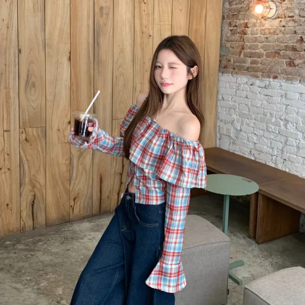 Off-Shoulder-Grid-Long-Sleeve-Top.webp Off Shoulder Grid Long Sleeve Top