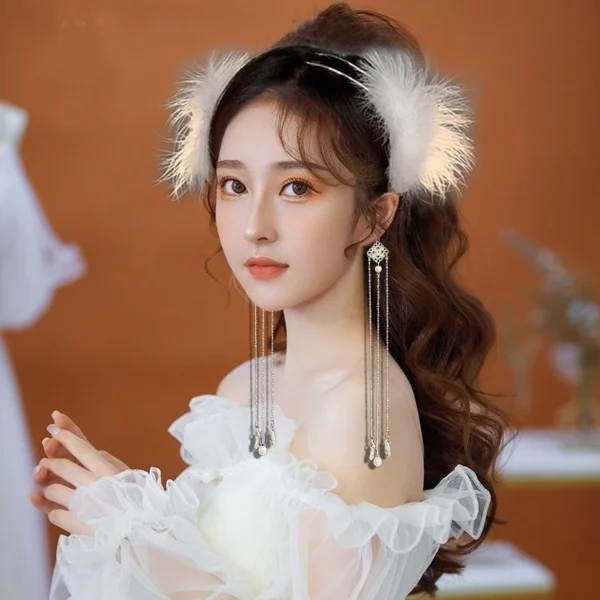 my-11134201-23030-xsj7gvjrw7nv04.webp Super Fairy Feather Flower Pearl Tassel Double-Layer Headband