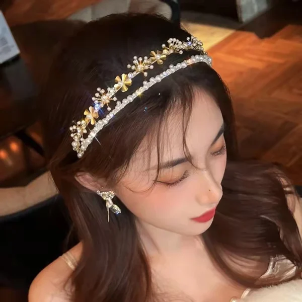 sg-11134201-7qvg8-lhdfmwh7zepr81.webp Diamond Pearl Double-Layer Headband Korean Sweet Celebrity Super Fairy Hair Accessories Double Row Headwear