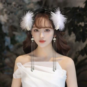 tw-11134201-23030-qpym8m4d17nvc9.webp Super Fairy Feather Flower Pearl Tassel Double-Layer Headband